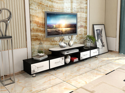 Luxe Large 4-Drawer Extendable TV Cabinet (High Gloss White & Black)