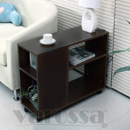 Versatile Sofa Side Table & Magazine Shelf with Casters (Black Walnut)