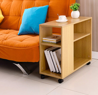 Versatile Sofa Side Table & Magazine Shelf with Casters (Oak)