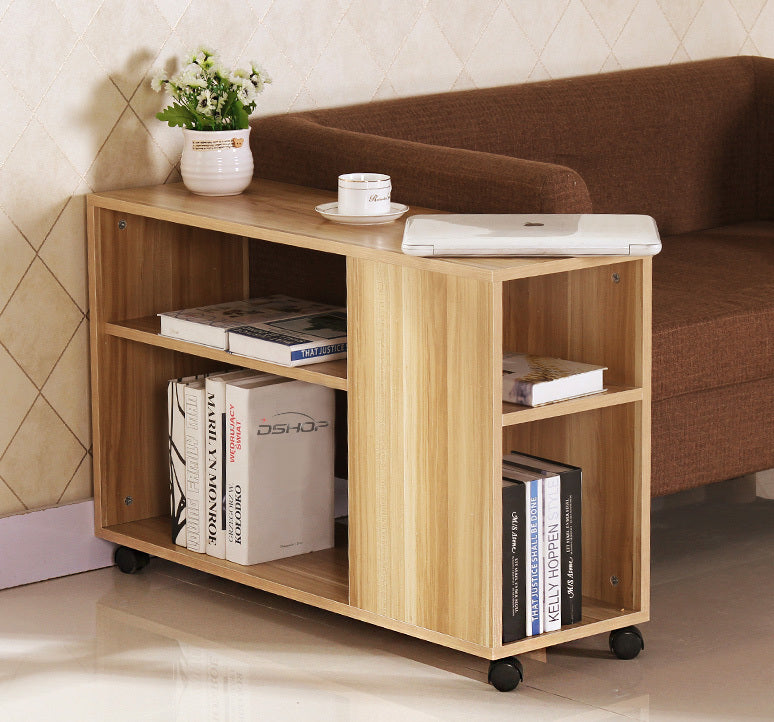 Versatile Sofa Side Table & Magazine Shelf with Casters (Oak)