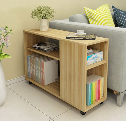 Versatile Sofa Side Table & Magazine Shelf with Casters (Oak)