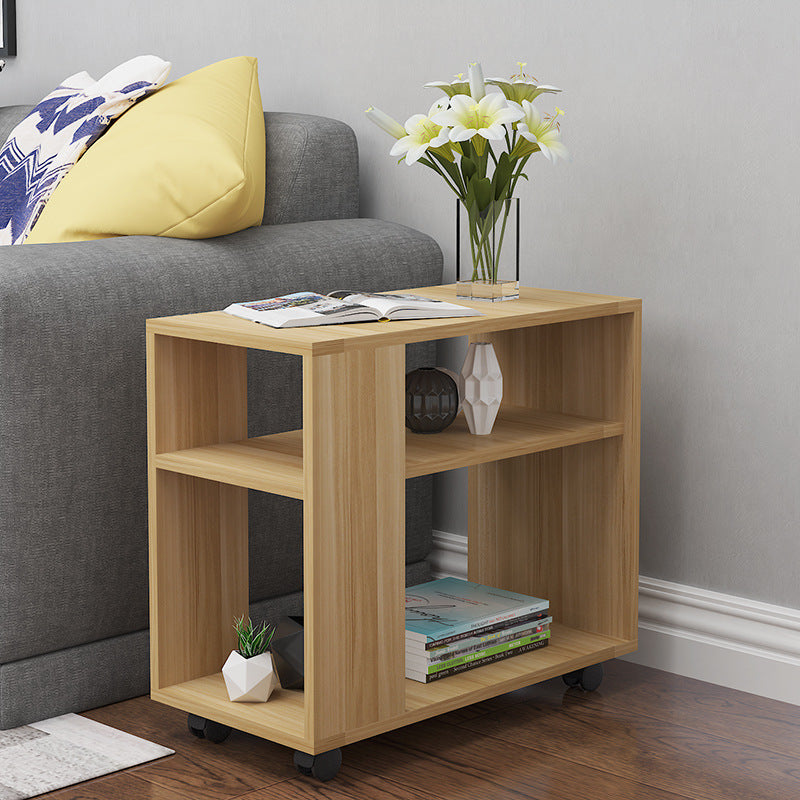 Versatile Sofa Side Table & Magazine Shelf with Casters (Oak)