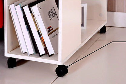 Versatile Sofa Side Table & Magazine Shelf with Casters (White)