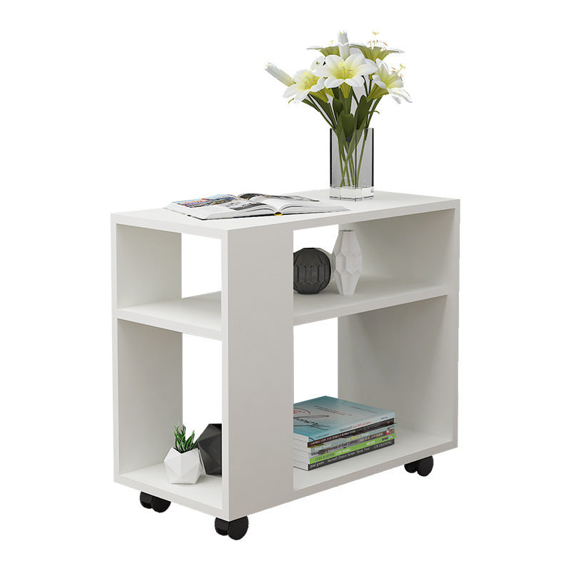 Versatile Sofa Side Table & Magazine Shelf with Casters (White)