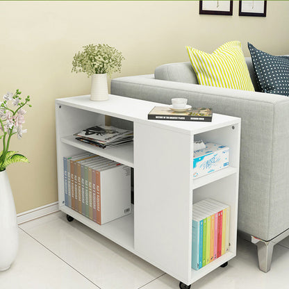 Versatile Sofa Side Table & Magazine Shelf with Casters (White)