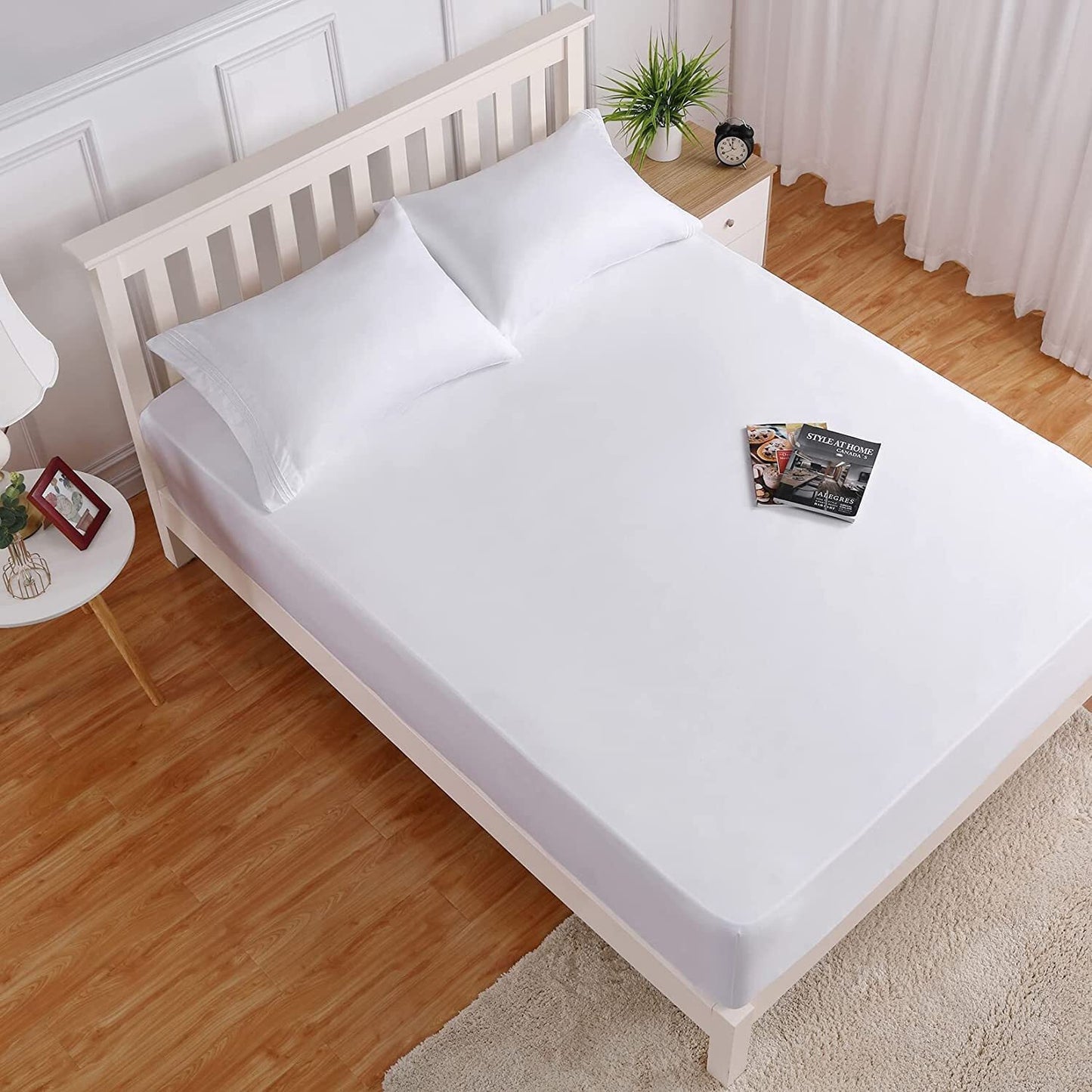 Luxe Comfort Waterproof Fitted Sheet Mattress Protector Cover (White, Double)