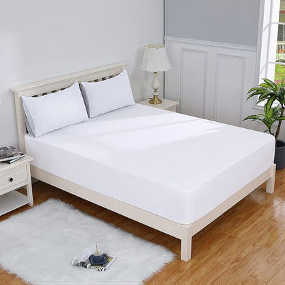 Luxe Comfort Waterproof Fitted Sheet Mattress Protector Cover (White, Double)