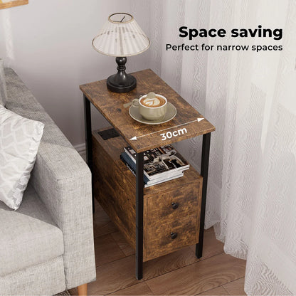 Verona Rustic Wood & Metal Bedside Sofa Side Table with Drawers