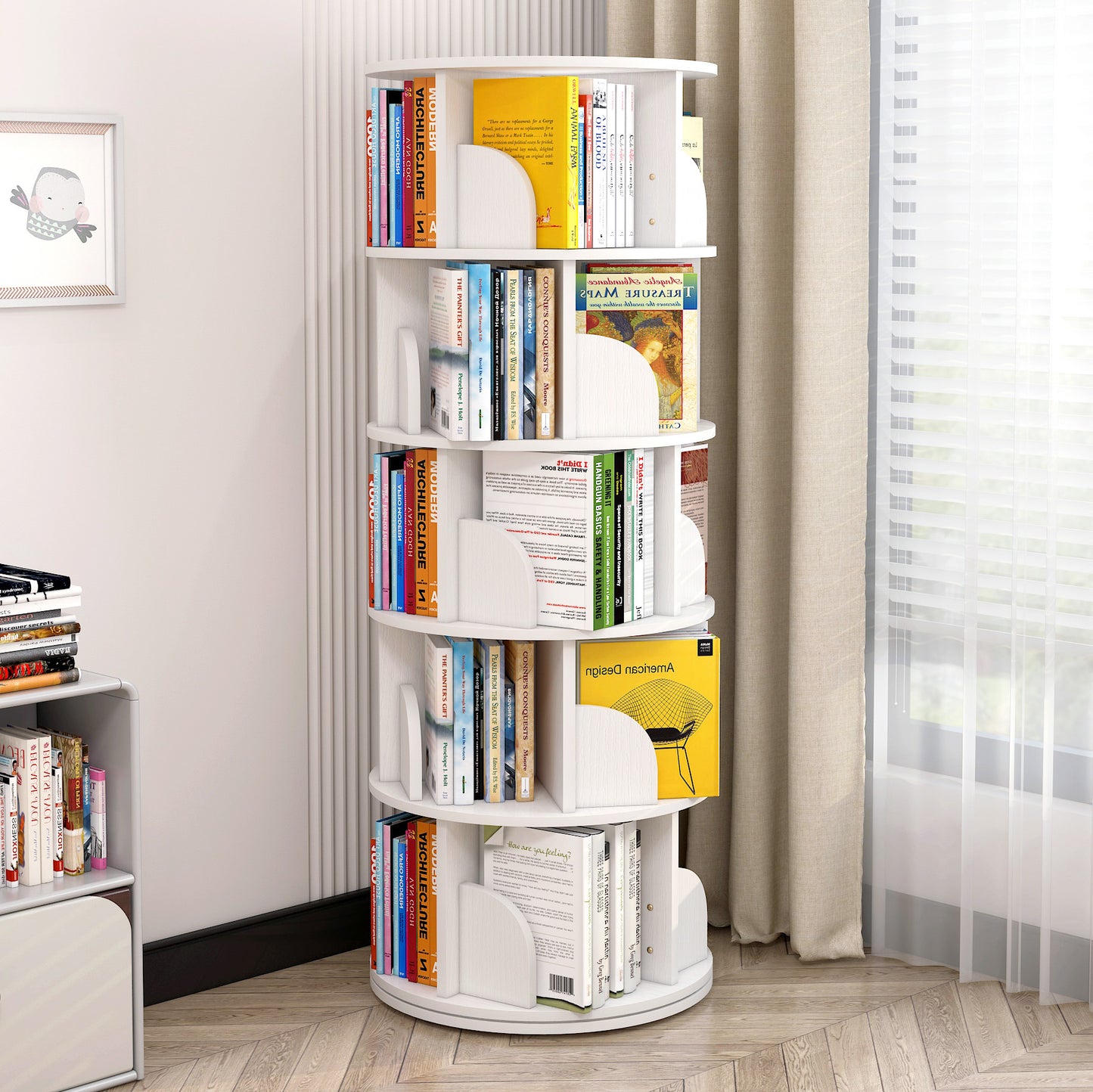 Sanctuary 360-degree Rotating 5 Tier Display Shelf Bookcase Organiser (White)