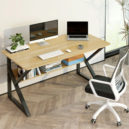 Kori Large Wood & Metal Computer Desk with Shelf (Oak)