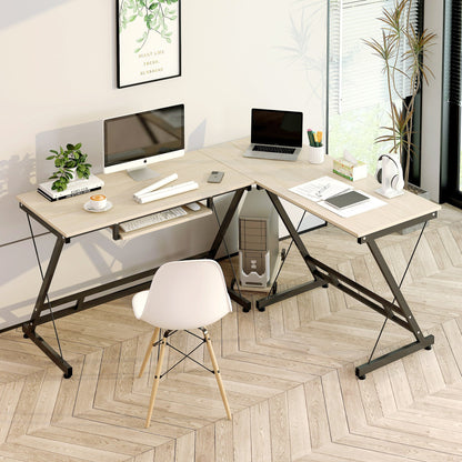 Oracle Corner Computer Desk Office Double Workstation (White Oak)