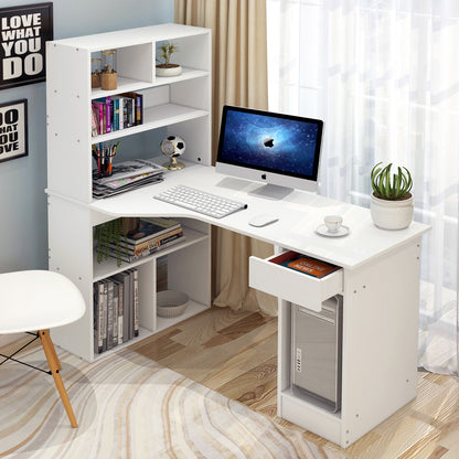 Large Combination Workstation Computer Desk with Storage Shelves (White)