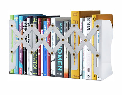 Adjustable Bookend Holder Retractable Book Stand Storage Shelf Unit Office Organiser (White)