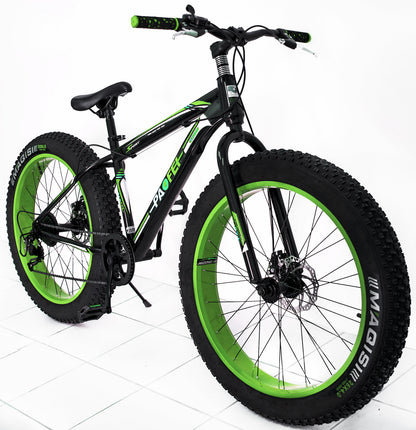 Large Tire Heavy Duty Fat Wheel Mountain Bike (Premium Green & Black Bicycle)