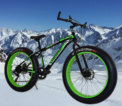 Large Tire Heavy Duty Fat Wheel Mountain Bike (Premium Green & Black Bicycle)