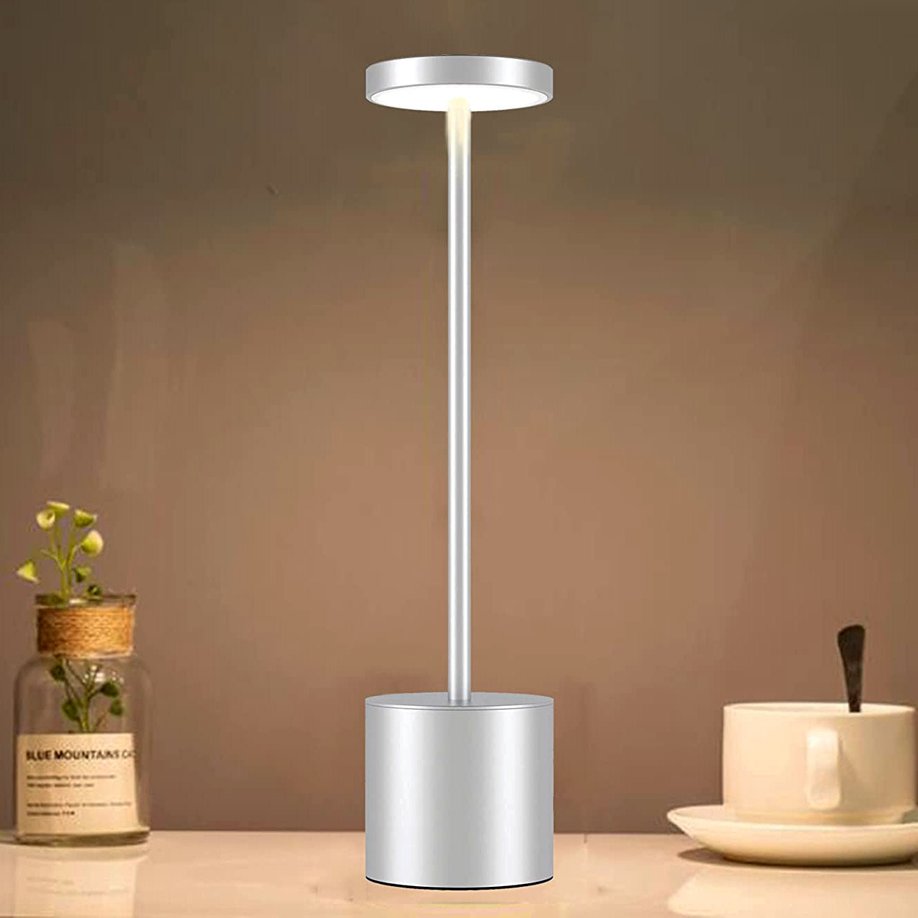 Luxury Designer LED Metal Tall Table Lamp Cordless Touch Sensor Night Light (Silver)