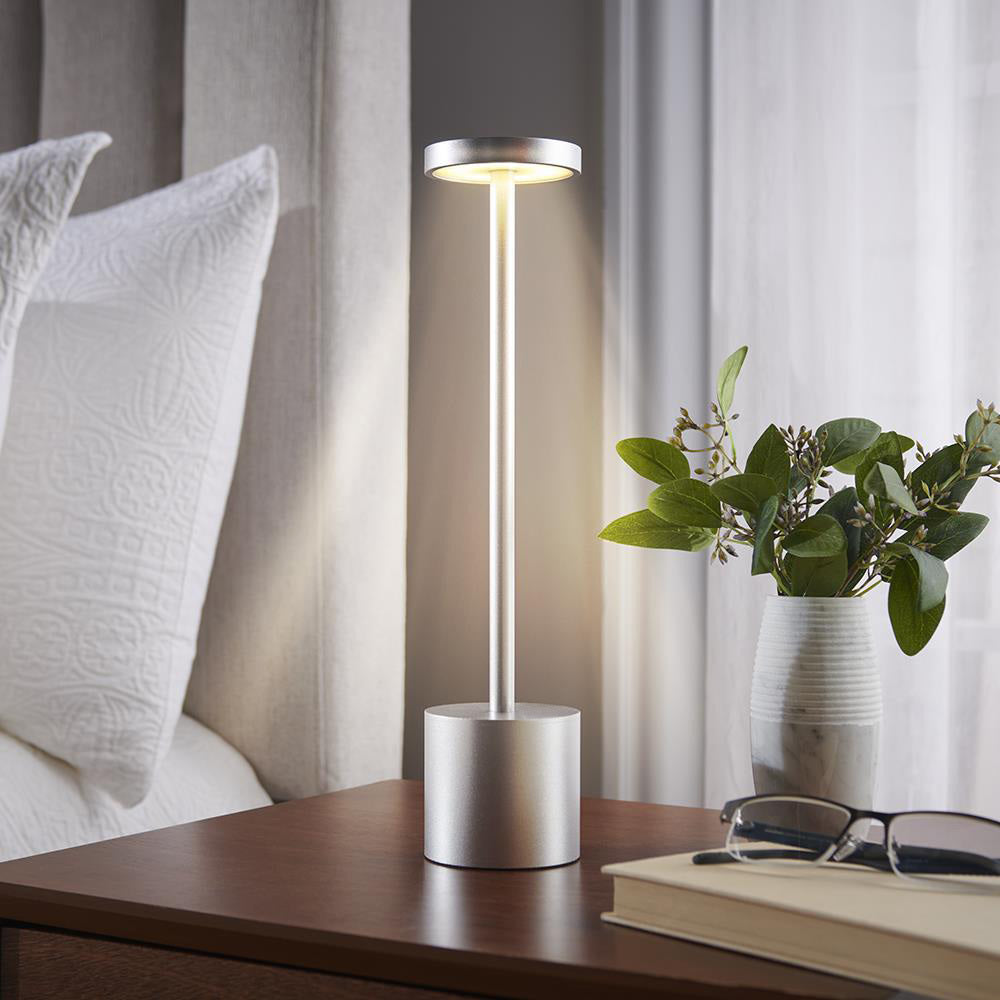 Luxury Designer LED Metal Tall Table Lamp Cordless Touch Sensor Night Light (Silver)