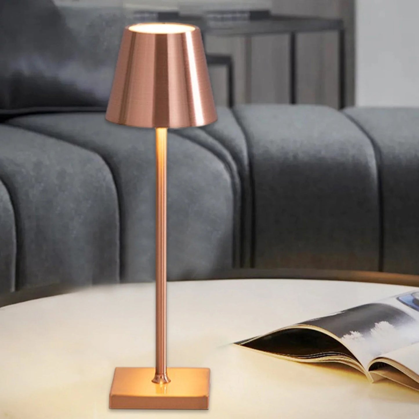 Luxury Designer LED Metal Tall Table Lamp Cordless Touch Sensor Night Light (Rose Gold)