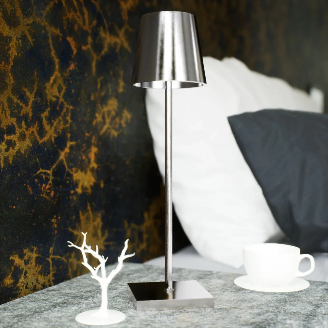 Luxury Designer LED Metal Tall Table Lamp Cordless Touch Sensor Night Light (Silver)