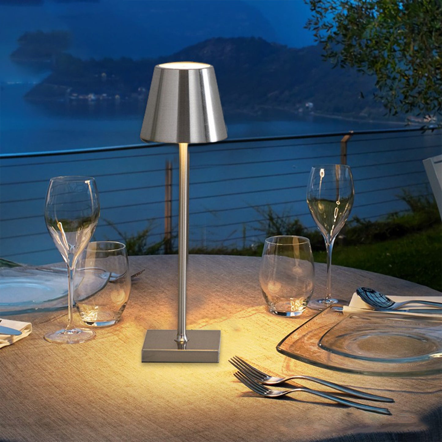 Luxury Designer LED Metal Tall Table Lamp Cordless Touch Sensor Night Light (Silver)