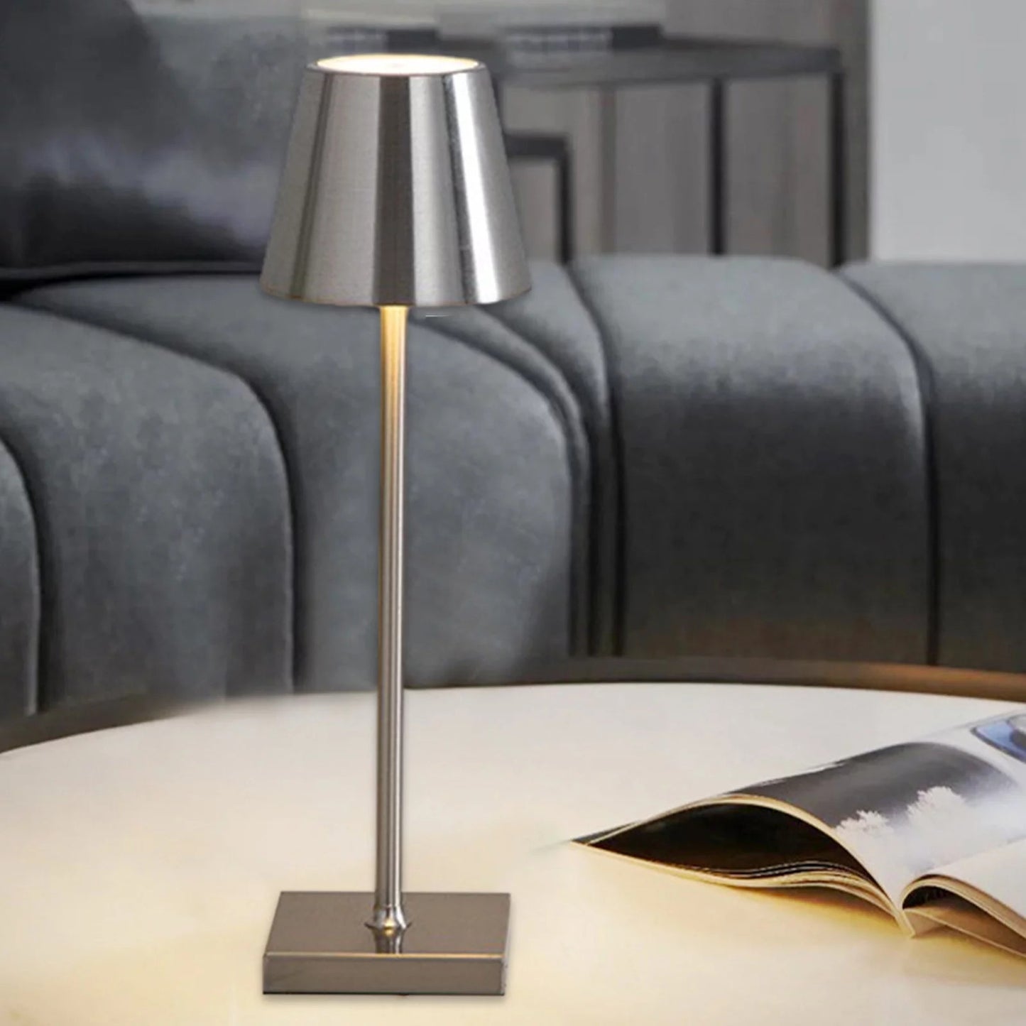 Luxury Designer LED Metal Tall Table Lamp Cordless Touch Sensor Night Light (Silver)