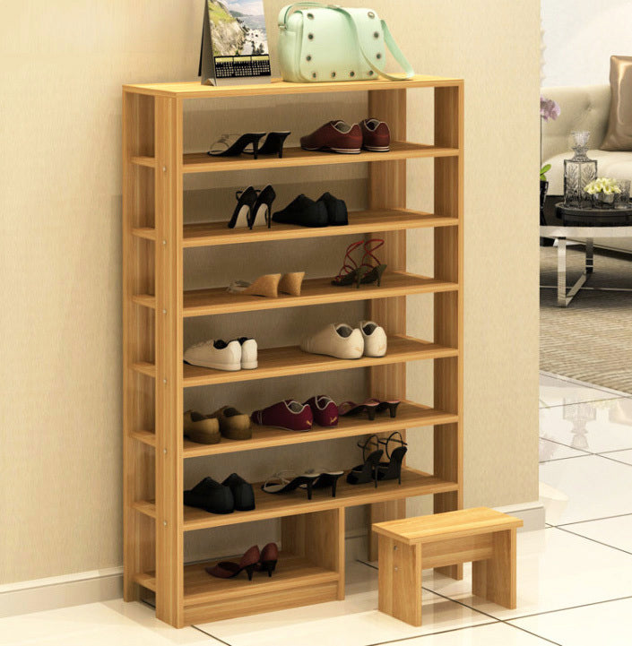 Majestic 8 Tier Shoe Rack Storage Organizer with Stool (Oak)