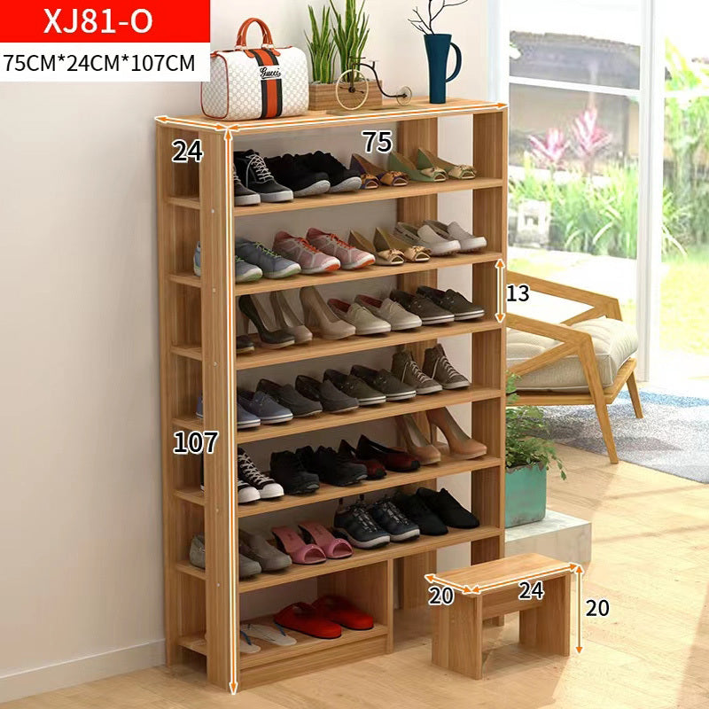 Majestic 8 Tier Shoe Rack Storage Organizer with Stool (Oak)