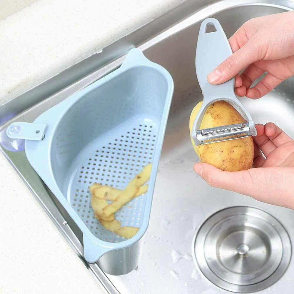 Multifunctional Organizer Sink Storage Rack Kitchen Basket Holder Bathroom Corner Shelf (Blue)