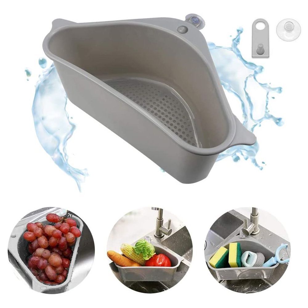 Multifunctional Organizer Sink Storage Rack Kitchen Basket Holder Bathroom Corner Shelf (Grey)