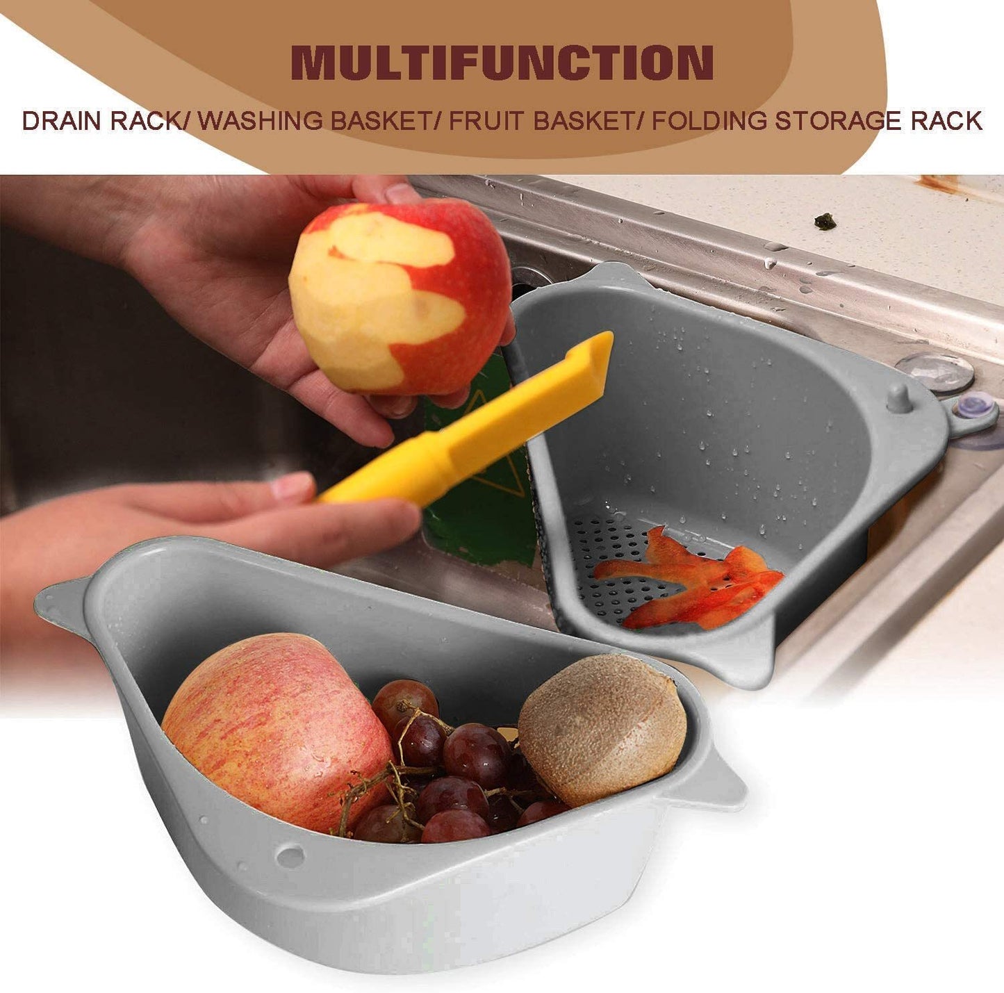 Multifunctional Organizer Sink Storage Rack Kitchen Basket Holder Bathroom Corner Shelf (Grey)