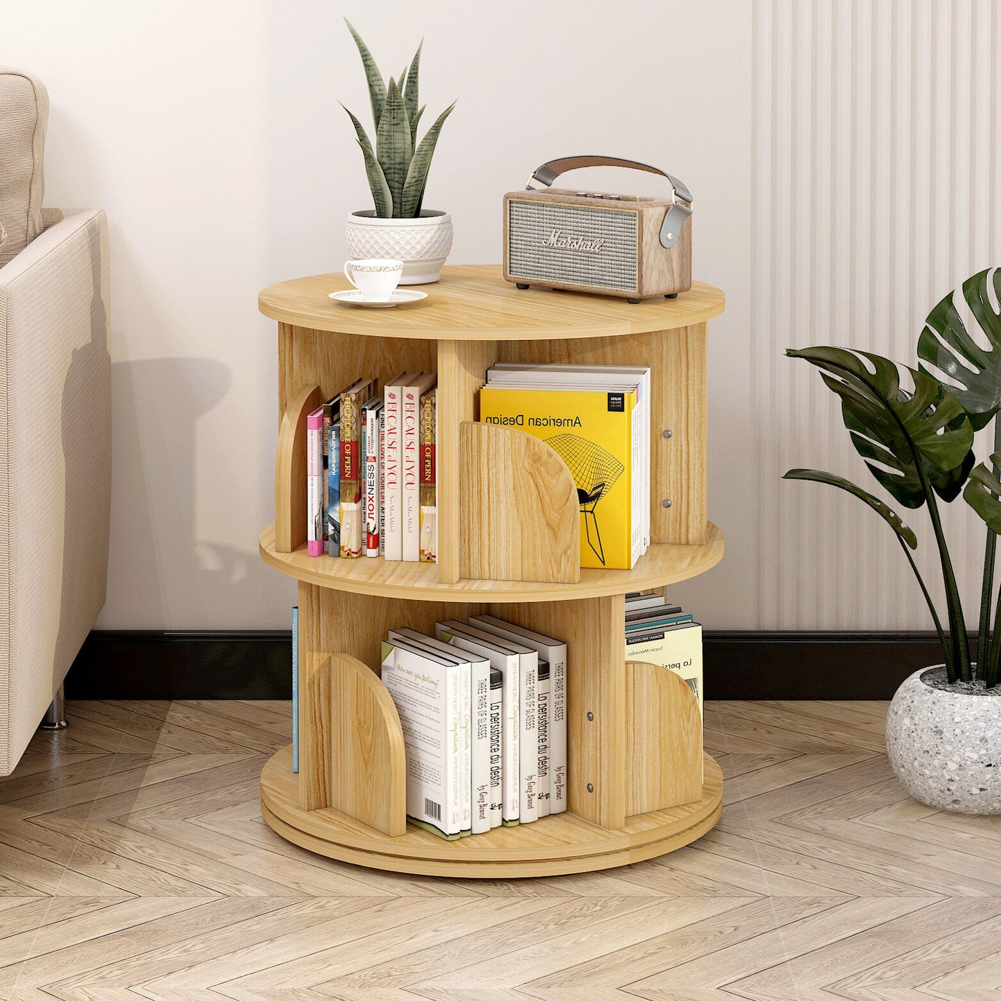 Sanctuary 360-degree Rotating 2 Tier Display Shelf Bookcase Organiser (Oak)