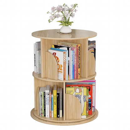 Sanctuary 360-degree Rotating 2 Tier Display Shelf Bookcase Organiser (Oak)