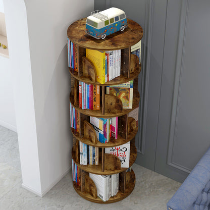 Sanctuary 360-degree Rotating 5 Tier Display Shelf Bookcase Organiser (Rustic Wood)