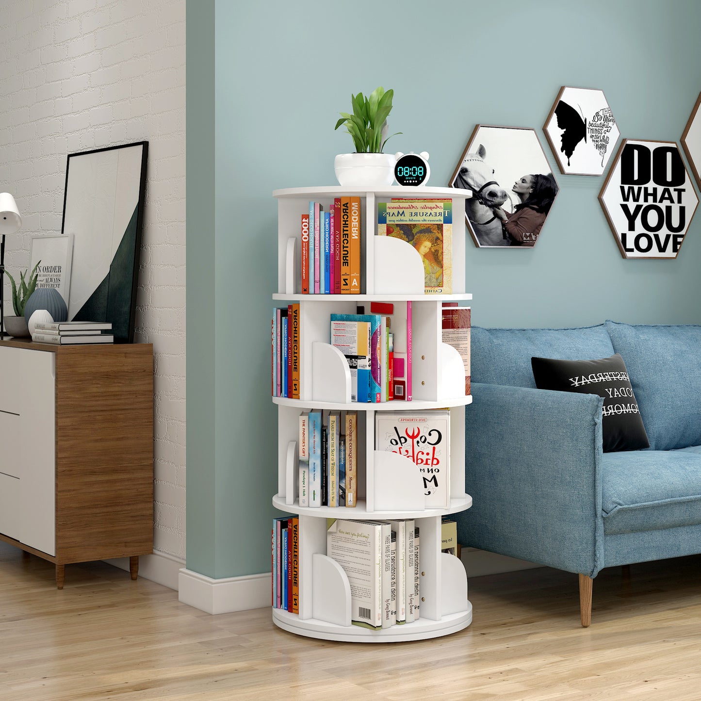 Sanctuary 360-degree Rotating 4 Tier Display Shelf Bookcase Organiser (White)