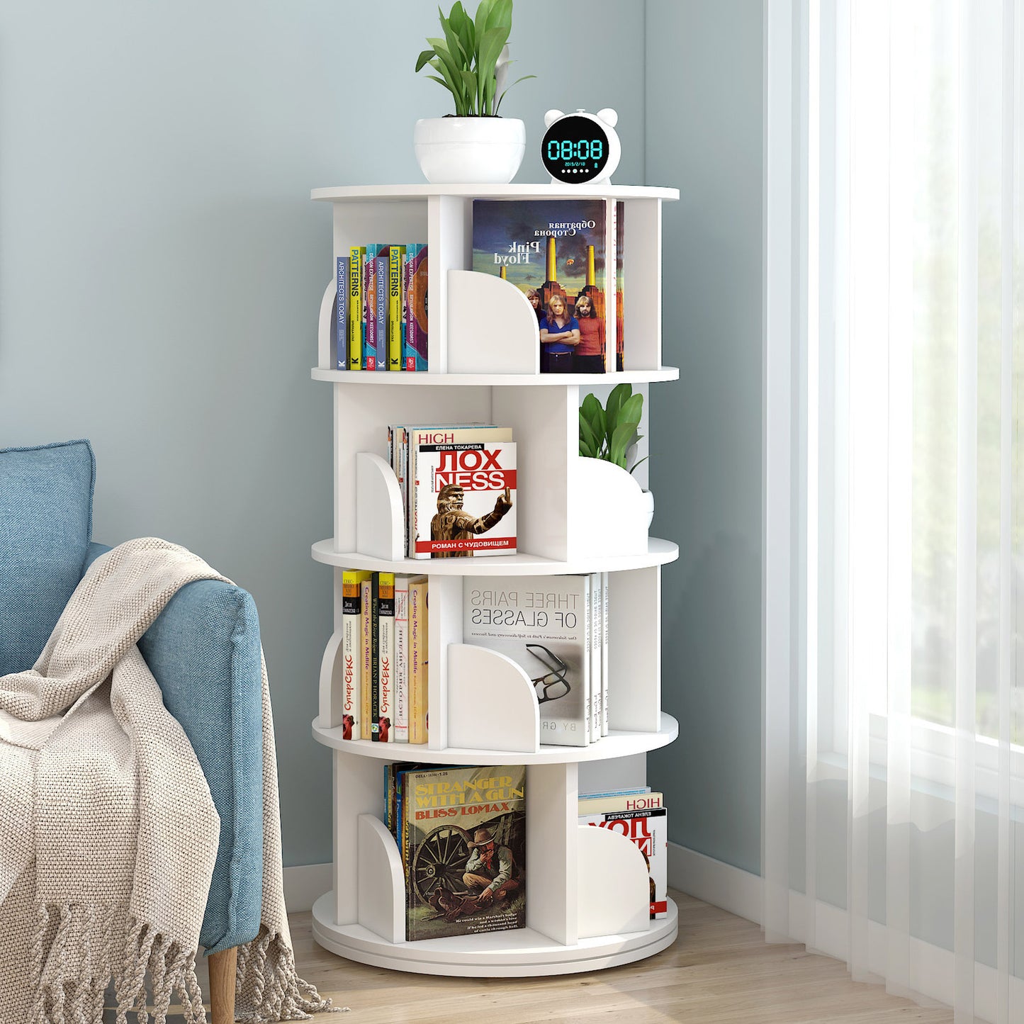 Sanctuary 360-degree Rotating 4 Tier Display Shelf Bookcase Organiser (White)