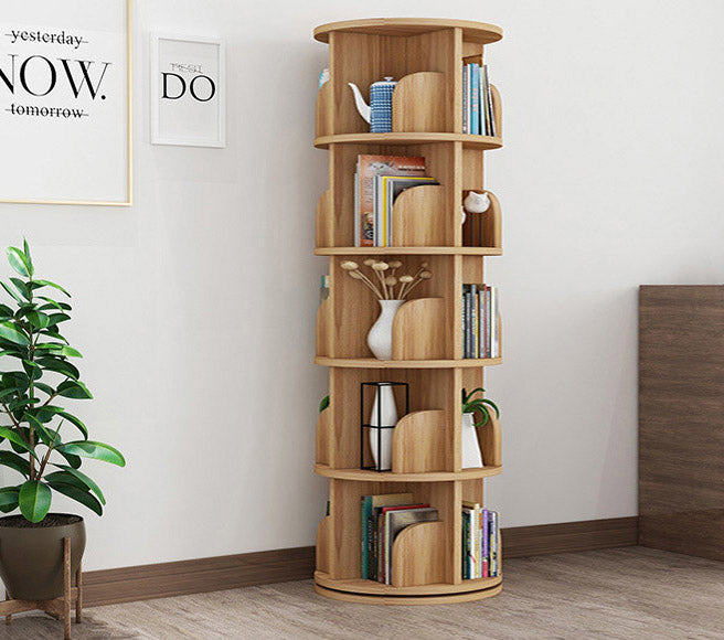 Sanctuary 360-degree Rotating 5 Tier Display Shelf Bookcase Organiser (Oak)