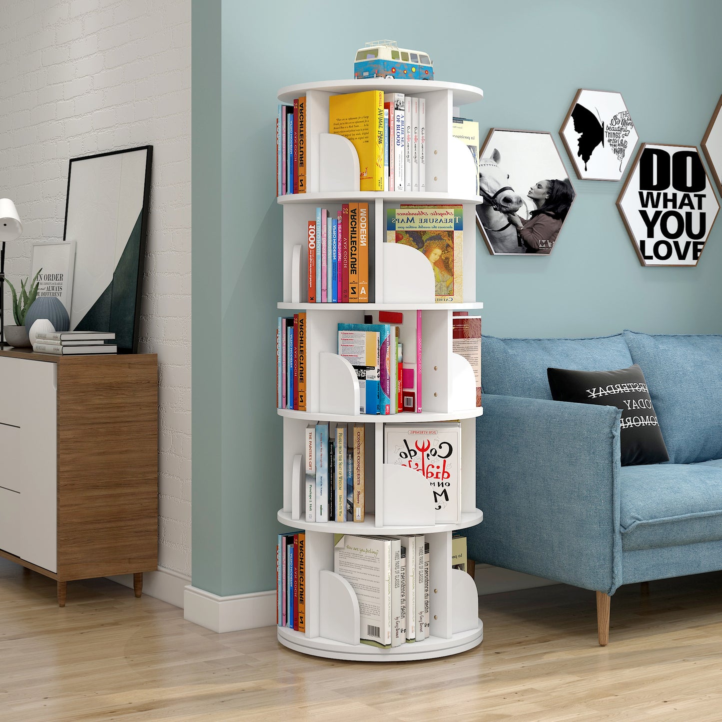 Sanctuary 360-degree Rotating 5 Tier Display Shelf Bookcase Organiser (White)