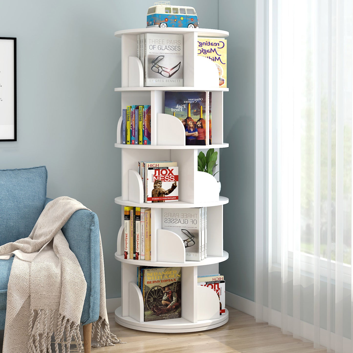 Sanctuary 360-degree Rotating 5 Tier Display Shelf Bookcase Organiser (White)