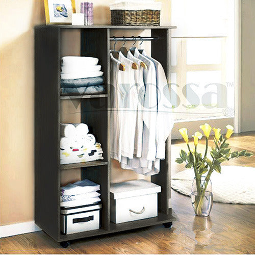 Varossa Wardrobe Shelf Closet Cupboard with Hanging Rack (Black Walnut)