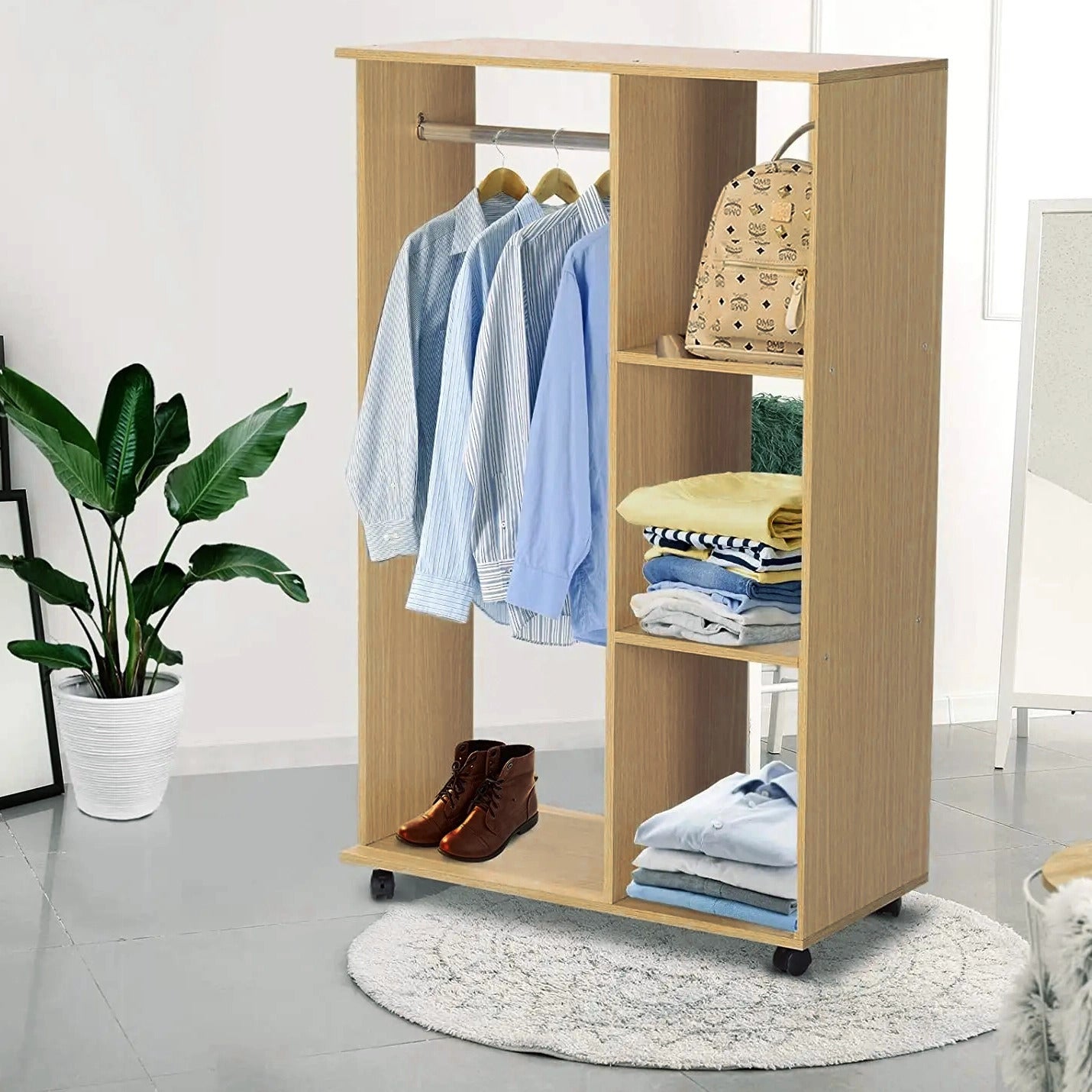 Varossa Wardrobe Shelf Closet Cupboard with Hanging Rack (Oak)