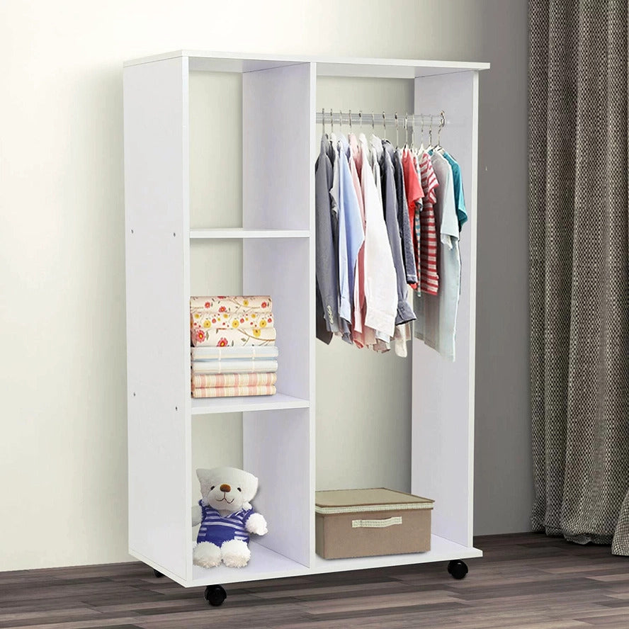 Varossa Wardrobe Shelf Closet Cupboard with Hanging Rack (White)