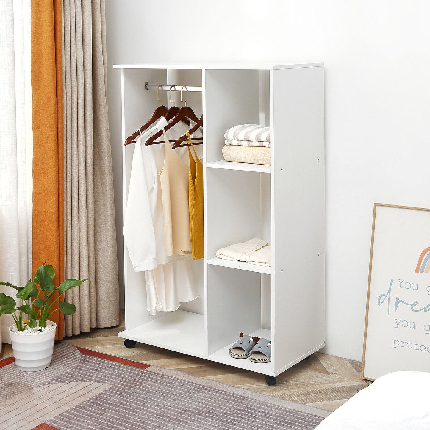 Varossa Wardrobe Shelf Closet Cupboard with Hanging Rack (White)