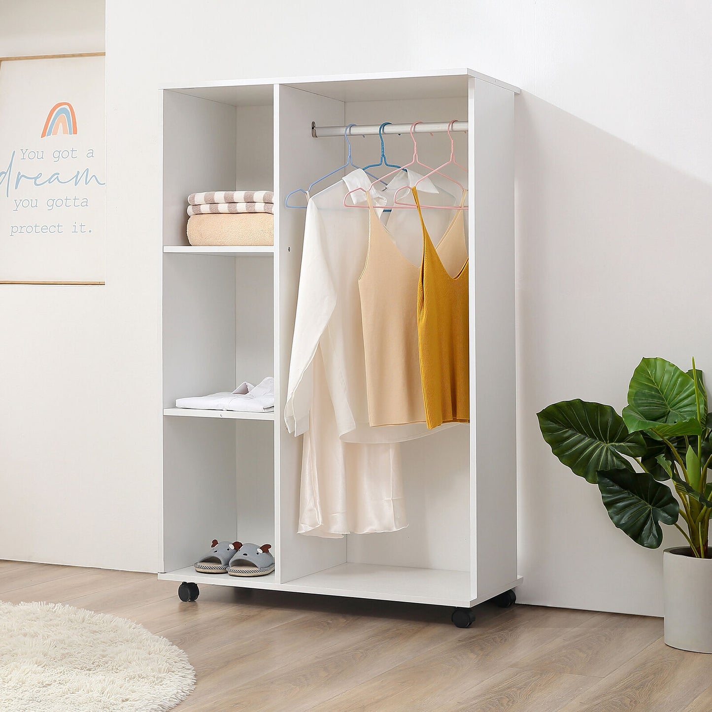 Varossa Wardrobe Shelf Closet Cupboard with Hanging Rack (White)