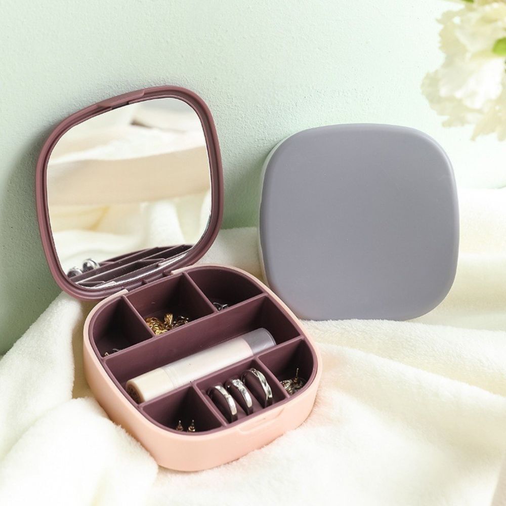 Portable Beauty Case with Mirror Travel Jewellery Box  Makeup Cosmetic Storage Organizer