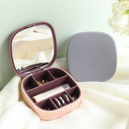 Portable Beauty Case with Mirror Travel Jewellery Box  Makeup Cosmetic Storage Organizer