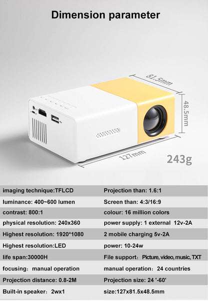 Portable Mini HD Projector Home Theater Mobile Cinema