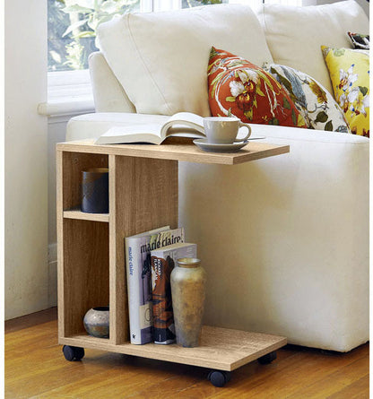 Varossa Side Table with Casters (Natural Oak)