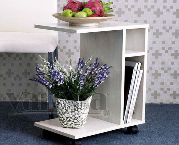 Varossa Side Table with Casters (White)