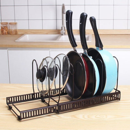 Expandable Pan Rack Pot Lid Holder Kitchen Cookware Storage Organizer