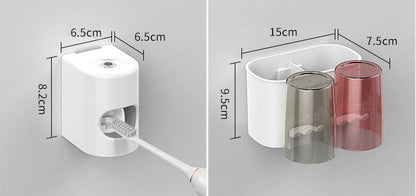 2-Cup Toothbrush Holder Rack and Automatic Toothpaste Dispenser Bathroom Organiser Set